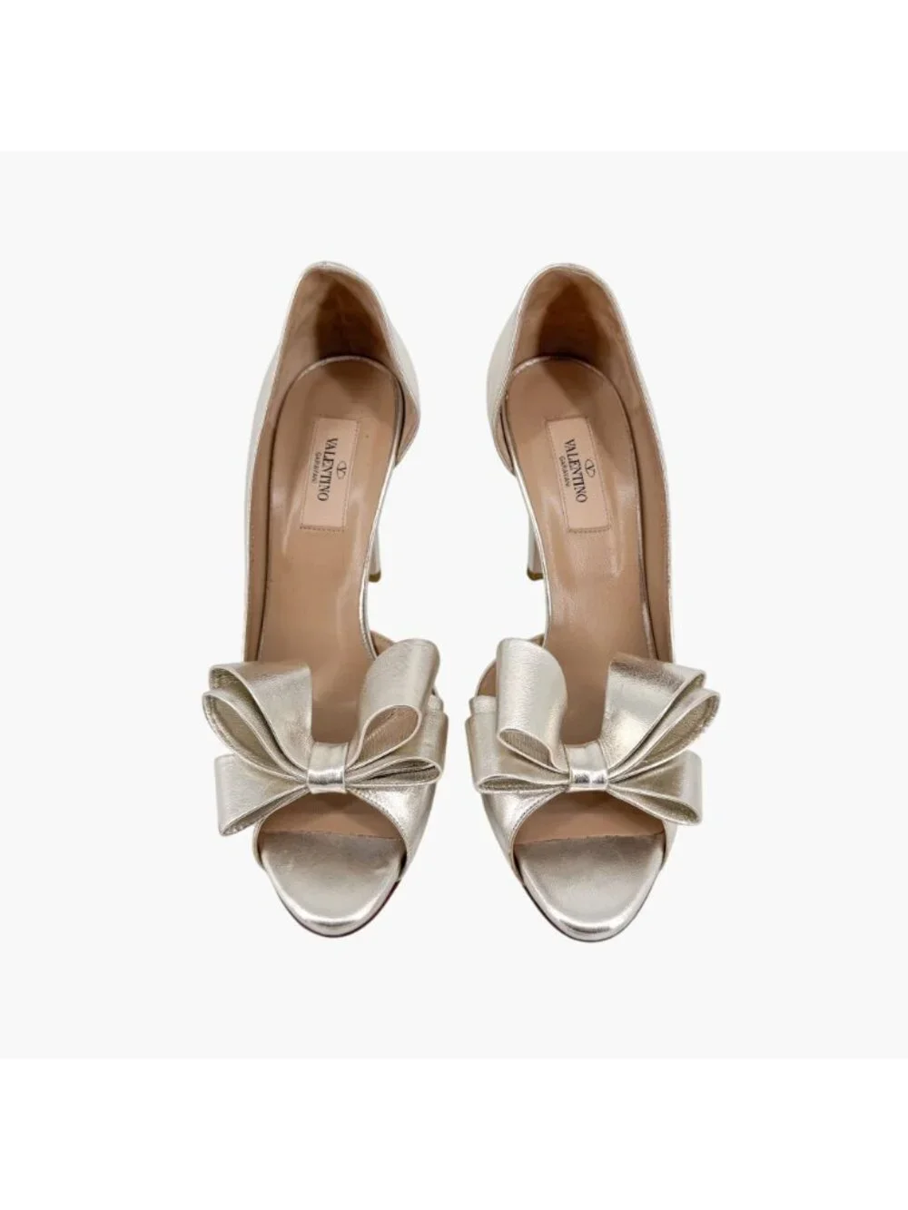 Valentino Gold Leather Triple Bow Half d’Orsay Pumps Heels Size 39 US 9 Platform